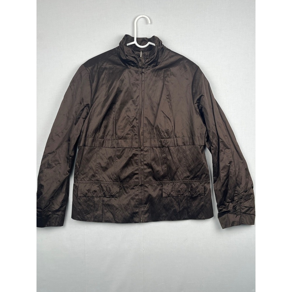 Chico's Women Brown Full Zip Metallic Blend‎ Mock Neck Jacket Size 3 L XL